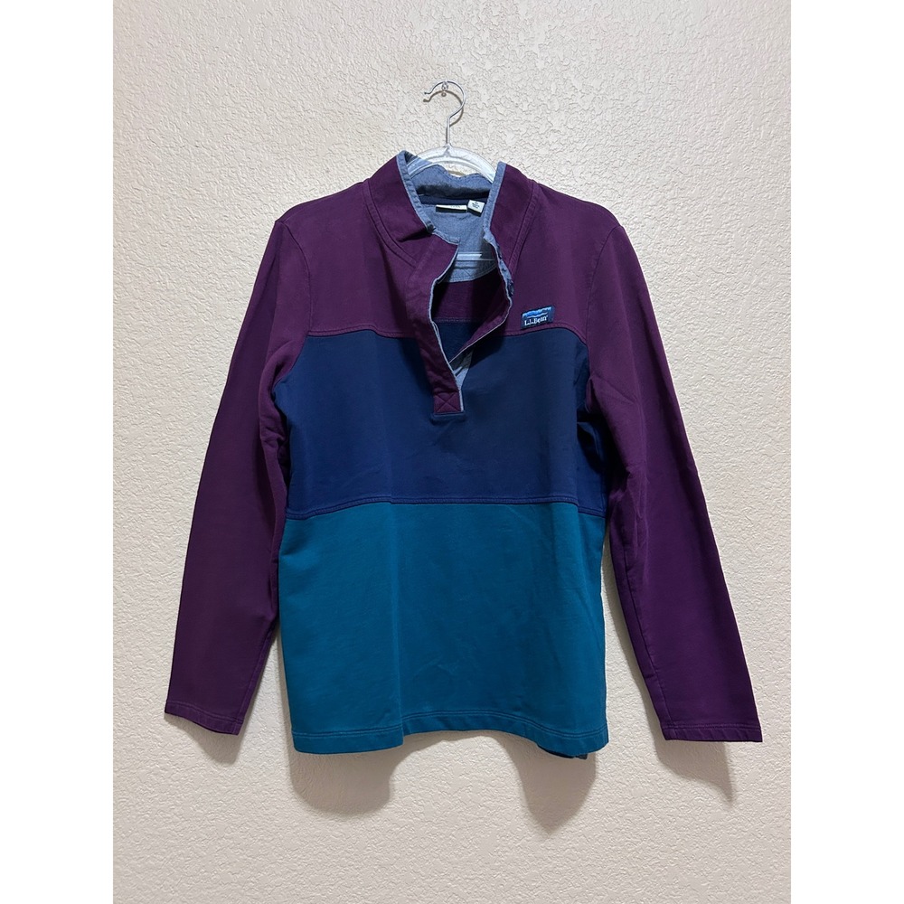 L.L.Bean Large Colorblock Button Pullover Purple Navy Teal Gorpcore Heritage